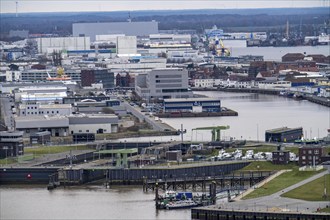 Fishing harbour, commercial harbour, double lock, Bremerhaven, Bremen, Germany, Europe