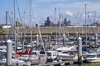 Seaport Marina IJmuiden, marina, sailing boats, yachts, behind the Tata Steel steel and smelting