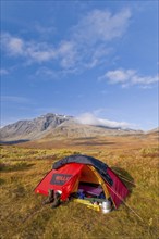 Camping in the Sinnitjohkka and Duolbagorni mountains, Kebnekaise massif, Lapland, Sweden, Sweden,