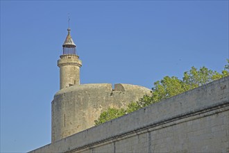 Tour de Constance and city wall, defence defence tower with historic city fortifications, city