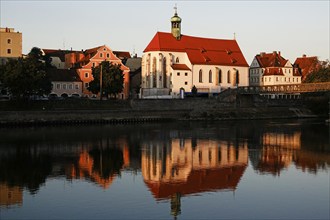 Regensburg, view of the old town, St Oswald's Church, August, Bavaria, Germany, Europe