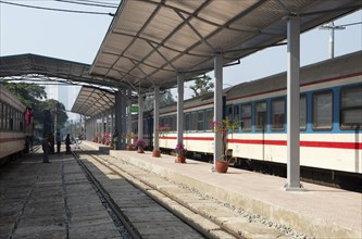 Public train at the suburban railway station in Hanoi, Vietnam, Asia