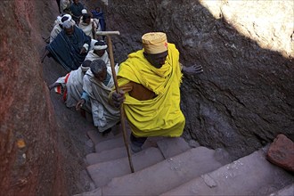 Rock churches of Lalibela, pilgrims on the way between the rock churches, Ethiopia, Africa