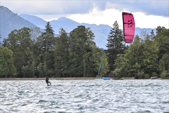 Kitesurfer on the Wolfgangsee, Salzkammergut, Austria, Europe