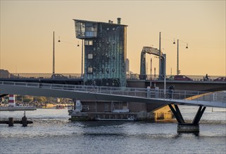 Knippelsbro bascule bridge over the Inderhavnen or inner harbour, evening light, Copenhagen,