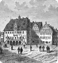 The town hall of Heilbronn, Baden-Württemberg, Germany, in 1878, Historical, digital reproduction