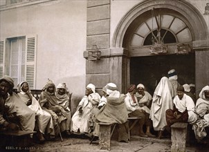 Arabs in a Café, Algiers, Algeria, ca 1890, Historical, digitally restored reproduction from a 19th