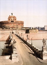 Castle and bridge of St. Angelo, Rome, Italy, Historic, digitally restored reproduction from a 19th