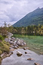 Hintersee in autumn colours, Ramsau, Berchtesgaden National Park, Berchtesgadener Land district,