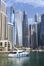 Dubai Marina skyline skyscrapers waterfront buildings in Dubai, United Arab Emirates, Asia