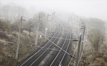 Fog on an ICE railway line near Neugarten, 06.11.2024., Neugarten, Brandenburg, Germany, Europe