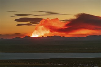 Firelight of the Holuhraun fissure eruption north of the volcano Bárðarbunga, Suður-Þingeyjarsýsla,