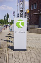 Stele in front of the main headquarters of Stahlhandel Carl Später GmbH at the inner harbour in