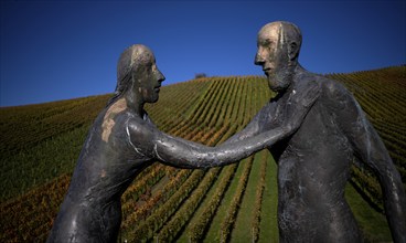 Sculpture Encounter by Karl Ulrich Nuss, sculpture path, vineyard, vines, vine cultivation, autumn