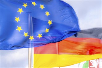 Waving flag of the European Union, Germany flag