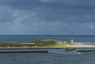 South beach with lighthouse, dune of the offshore island of Heligoland, dune ferry, dune village