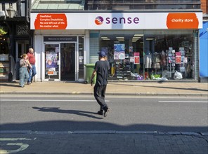 Sense charity shop on street in town centre of Ipswich, Suffolk, England, UK