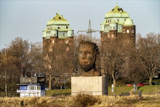 Echo of Poseidon, the 10 m high sculpture by Markus Lüpertz on Mercatorinsel, erected for the 300th