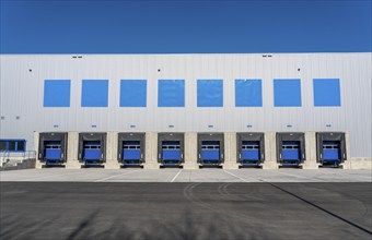 New construction of a logistics hall in Duisburg-Wanheim, part of the Logport 2 site, still unused,