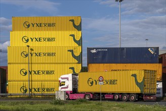 Container of the Chinese goods train operator YXE from Yiwu, China, part of the Silk Road route