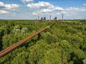 The Duisburg Nord Landscape Park, double blast furnace gas pipeline from the west View across the