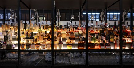 Interior shot, various types of whisky, whisky bar, Time Out Market, Lisbon, Portugal, Europe