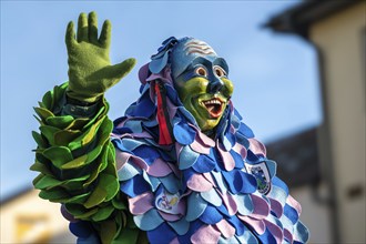 Waving Hofener Scillamännle at a big carnival parade, Hofen, Stuttgart, Baden-Württemberg, Germany,