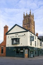 The Ring of Bells pub and St James church Taunton, Somerset, England, UK