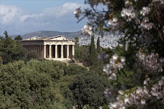 View of the temple of Hephaestus, god of blacksmithing, Theseion, Agora, Athens, Greece, Europe