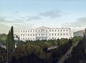 The Royal Palace, Palais Royal, in Athens, Greece, Historical, digitally restored reproduction from