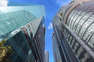 Miami downtown financial skyline and business shopping center near Biscayne bay and South beach