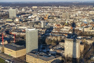 View over the city centre of Düsseldorf, Mannesmannufer, North Rhine-Westphalia State Chancellery,