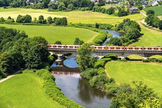 The River Sieg, between Oberauel and Blankenberg, near Hennef, bridge over the Sieg, for cyclists