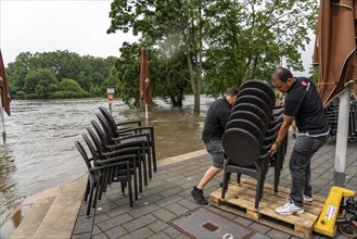 High water on the Ruhr, after long heavy rainfall the river left its bed and flooded the