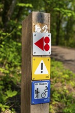 Signpost on the Brammentrail, mountain bike trail on the Schurenbach spoil tip, in Essen North