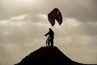 Mountain bike trail with jumps, downhill trail, on the Norddeutschland spoil tip in