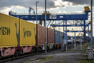 Containers arrive by train at the Logport, DIT, Duisburg Intermodal Terminal, part of the new Silk