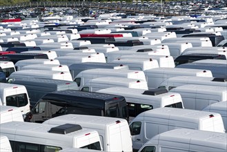 Car terminal in the inland port Logport I, in Duisburg on the Rhine, vehicle handling of new cars,