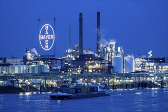 Backdrop of Chempark Leverkusen, Bayer Leverkusen, chemical park, chemical plant, river Rhine,