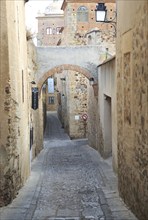 Narrow cobbled streets in medieval old town, Caceres, Extremadura, Spain, Europe