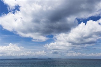 Sky with beautiful clouds over the sea in the marine reserve. Malaysia