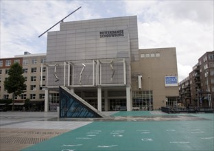 Rotterdamse Schouwberg on the Schouwburgplein modern city square on the roof of a car park, central