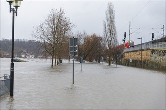 Elbe floods, the Elbe cycle path and the riverside roads of Pirna are flooded, Pirna, Saxony,