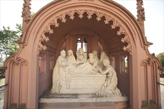 Crypt at the Rochus Chapel with figures of the death of Jesus, disciples and Mary, mourning,