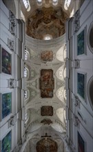 Vaulted ceiling with frescoes, Neumünster, collegiate church, Würzburg, Lower Franconia, Bavaria,