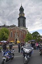 Europe, Germany, Hanseatic City of Hamburg, City, annual biker meeting in front of St Michael's