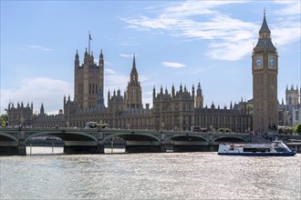 The Houses of Parliament with Big Ben and the River Thames, London England, Great Britain