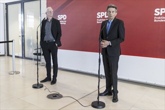 Rolf Mützenich, SPD parliamentary group chairman and Ali von Wangenheim, press spokesman, recorded