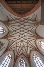 Gothic net vault from 1488 in the choir, St Mary's Church, Kalbensteinberg, Middle Franconia,