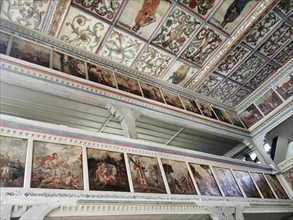 Church ceiling, painting with biblical scenes, late Gothic St Vitus and St Michael's Church,